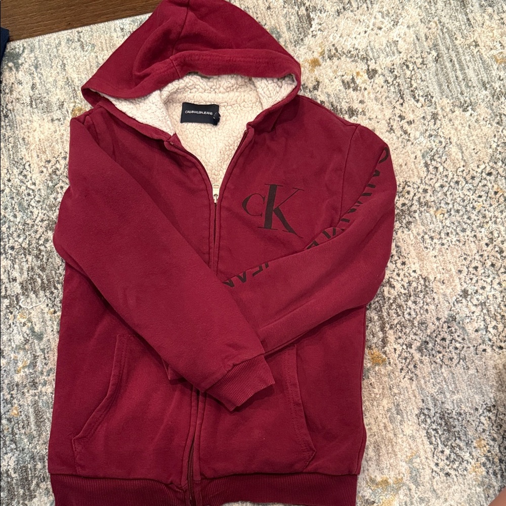 Calvin Klein Burgundy Zip-Up Hoodie